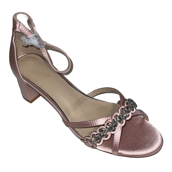 Women’s Open-Toe d'Orsay 2” Heels w Rhinestones & Laser-Cut Detailing, 8.5 Pink - Picture 2 of 11